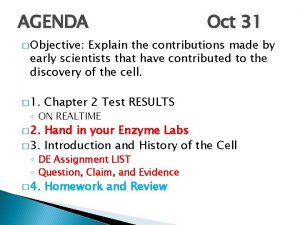 AGENDA Oct 31 Objective Explain the contributions made