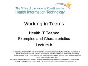 Working in Teams Health IT Teams Examples and