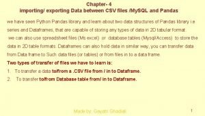 Chapter 4 importing exporting Data between CSV files