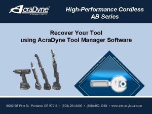 HighPerformance Cordless AB Series Recover Your Tool using