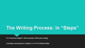 The Writing Process In Steps For Freshman English