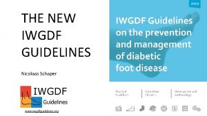 THE NEW IWGDF GUIDELINES Nicolaas Schaper www iwgdfguidelines