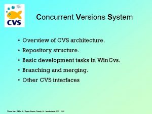 Concurrent Versions System Overview of CVS architecture Repository