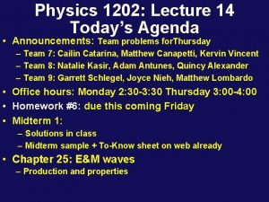 Physics 1202 Lecture 14 Todays Agenda Announcements Team