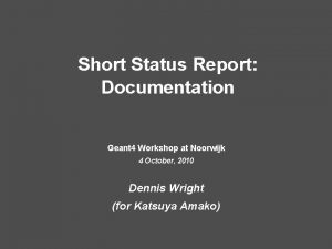Short Status Report Documentation Geant 4 Workshop at