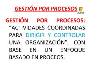 GESTIN POR PROCESOS ACTIVIDADES COORDINADAS PARA DIRIGIR Y