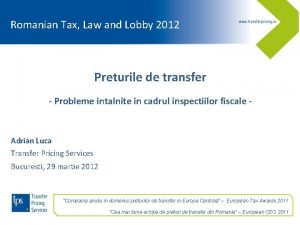 Romanian Tax Law and Lobby 2012 Preturile de