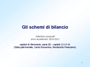 Gli schemi di bilancio Valentina Lazzarotti anno accademico