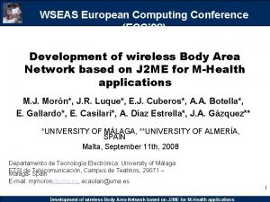 WSEAS European Computing Conference ECC 08 Development of