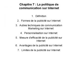 Chapitre 7 La politique de communication sur Internet