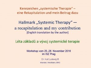 Kennzeichen systemische Therapie eine Rekapitulation und mein Beitrag