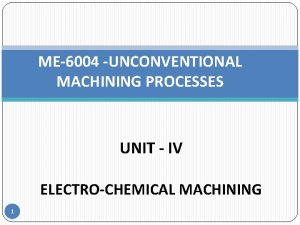 ME6004 UNCONVENTIONAL MACHINING PROCESSES UNIT IV ELECTROCHEMICAL MACHINING