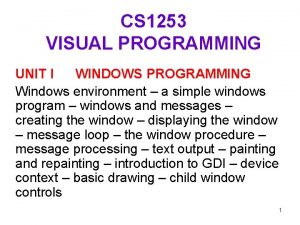 CS 1253 VISUAL PROGRAMMING UNIT I WINDOWS PROGRAMMING