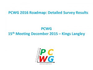 PCWG 2016 Roadmap Detailed Survey Results PCWG 15