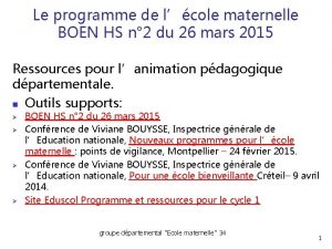 Le programme de lcole maternelle BOEN HS n