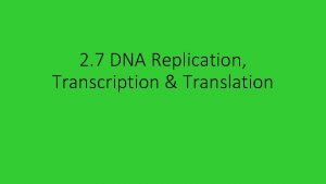 2 7 DNA Replication Transcription Translation DNA Replication