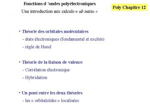 Fonctions d ondes polylectroniques Une introduction aux calculs