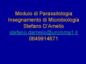 Modulo di Parassitologia Insegnamento di Microbiologia Stefano DAmelio
