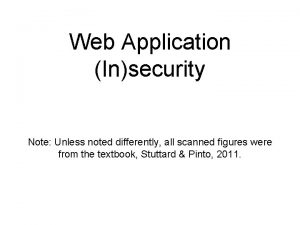 Web Application Insecurity Note Unless noted differently all