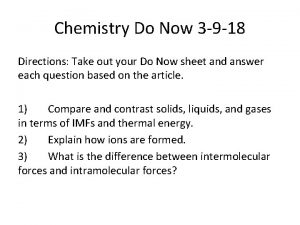 Chemistry Do Now 3 9 18 Directions Take