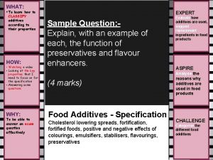 WHAT To learn how to CLASSIFY additives according