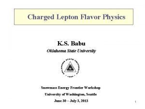 Charged Lepton Flavor Physics K S Babu Oklahoma