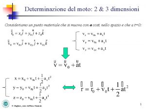 Determinazione del moto 2 3 dimensioni Consideriamo un