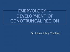 EMBRYOLOGY DEVELOPMENT OF CONOTRUNCAL REGION Dr Julian Johny