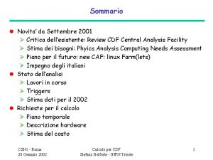 Sommario l Novita da Settembre 2001 Critica dellesistente