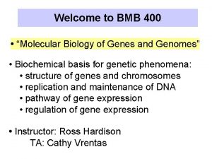 Welcome to BMB 400 Molecular Biology of Genes