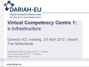 Virtual Competency Centre 1 eInfrastructure General VCC meeting