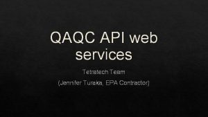 QAQC API web services Tetratech Team Jennifer Turaka