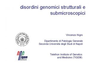 disordini genomici strutturali e submicroscopici Vincenzo Nigro Dipartimento