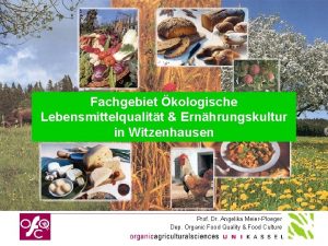 1 Fachgebiet kologische Lebensmittelqualitt Ernhrungskultur in Witzenhausen Prof