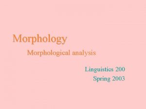 Morphology Morphological analysis Linguistics 200 Spring 2003 Ann