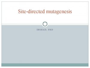 Sitedirected mutagenesis IRSHAD PHD Sitedirected mutagenesis is a