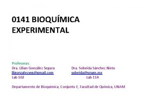 0141 BIOQUMICA EXPERIMENTAL Profesoras Dra Lilian Gonzlez Segura