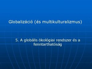 Globalizci s multikulturalizmus 5 A globlis kolgiai rendszer
