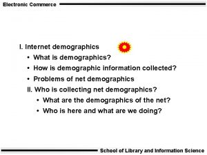 Electronic Commerce I Internet demographics What is demographics