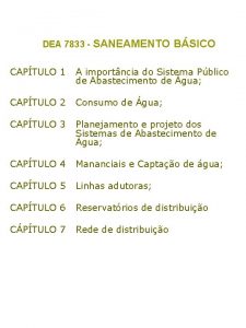 DEA 7833 SANEAMENTO BSICO CAPTULO 1 A importncia