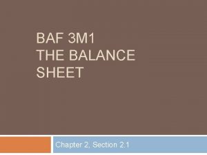 BAF 3 M 1 THE BALANCE SHEET Chapter