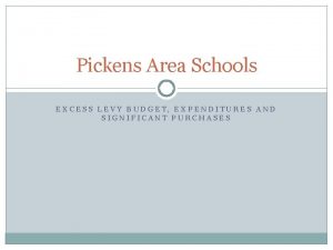 Pickens Area Schools EXCESS LEVY BUDGET EXPENDITURES AND