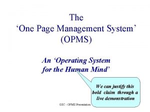 The One Page Management System OPMS An Operating