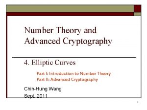 Number Theory and Advanced Cryptography 4 Elliptic Curves