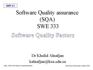 OHT 3 1 Software Quality assurance SQA SWE