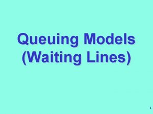 Queuing Models Waiting Lines 1 Introduction 12 Queuing