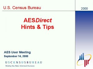 U S Census Bureau AESDirect Hints Tips AES