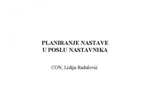 Planiranje nastave Planiranje nastave