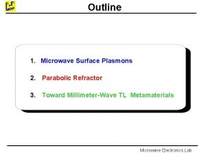 Outline 1 Microwave Surface Plasmons 2 Parabolic Refractor