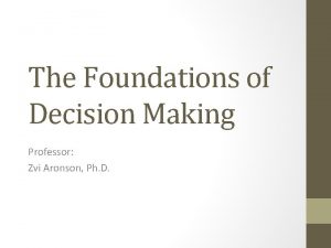 The Foundations of Decision Making Professor Zvi Aronson